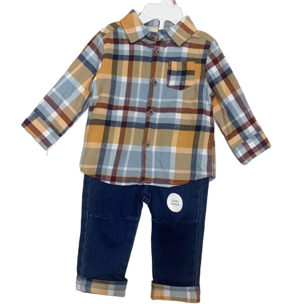 Nwt First Impressions Plaid & Jeans Outfit 6-9m